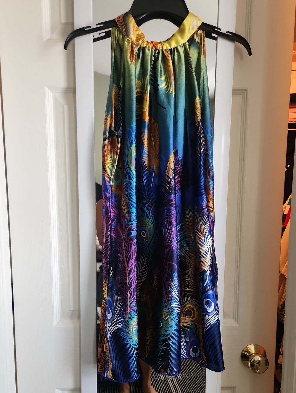 Multicolor Peacock Feather Halter Dress